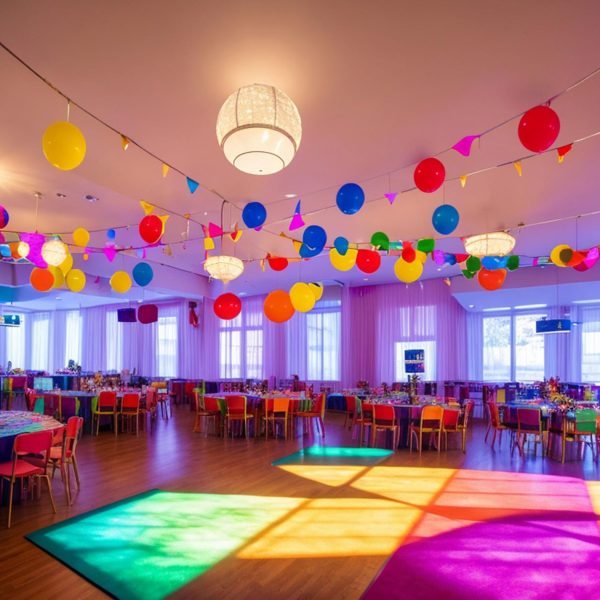 Local con globos y iluminación de colores en local en l'Ambient